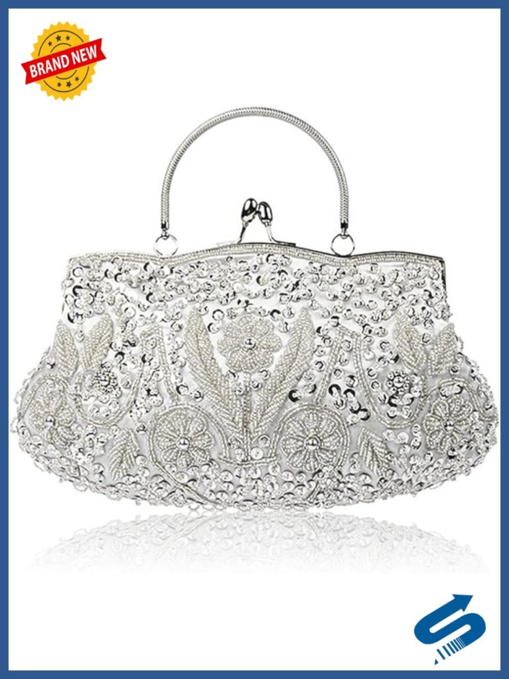 Beaded Sequin Floral Clutch Large Evening Bag with Detachable Wristlet